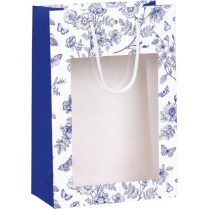 Saco papel TECIDO DE JOUY branco/azul janela PET alças...