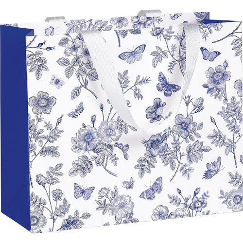 Bolsa papel TELA DE JOUY blanco/azul asas cinta