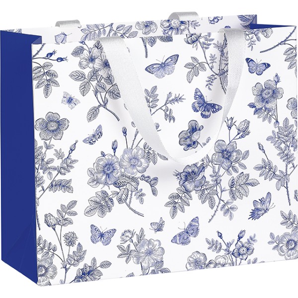 Bolsa papel TELA DE JOUY blanco/azul asas cinta