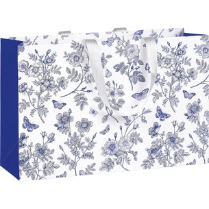 Sac papier TOILE DE JOUY blanc/bleu poignées ruban