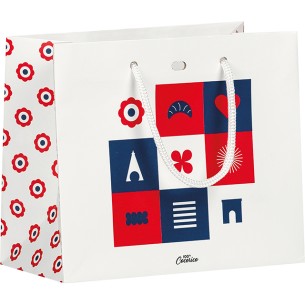 Saco papel XADREZ TRICOLOR azul/branco/vermelho alças...