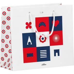 Bolsa papel TABLERO TRICOLOR azul/blanco/rojo asas cordón...