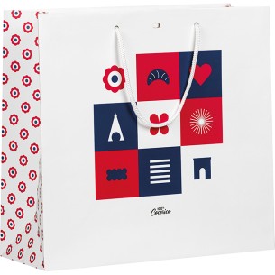 Bag paper TRICOLOR CHECKERBOARD blue/white/red rope...