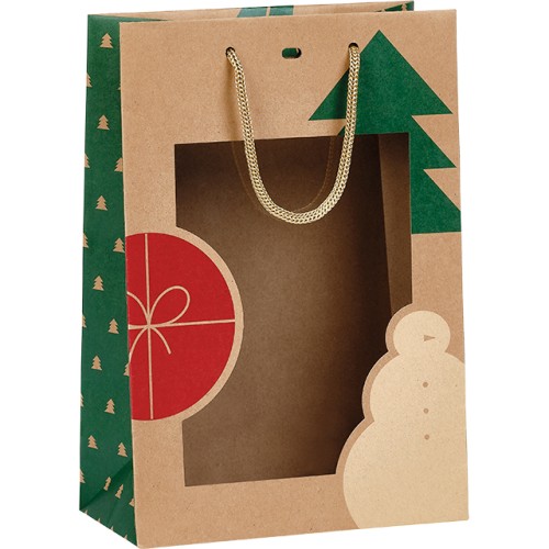 Sac papier kraft NOEL NATURE kraft/rouge/vert...