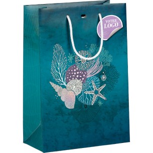 Bag paper IRIDESCENT DEPTHS blue/green/pink/silver rope... 2