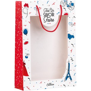 Bag paper 3 bottles A KNOW-HOW blue/white/red PET window...