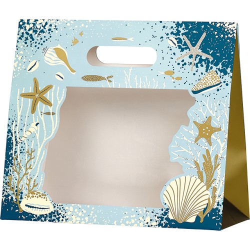 Bolsa papel sobre ESPUMA DEL MAR azul/oro...