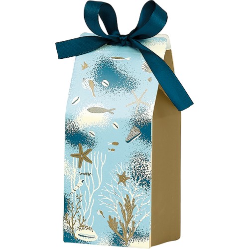 Box paper cabin shaped SEA FOAM blue/gold satin...