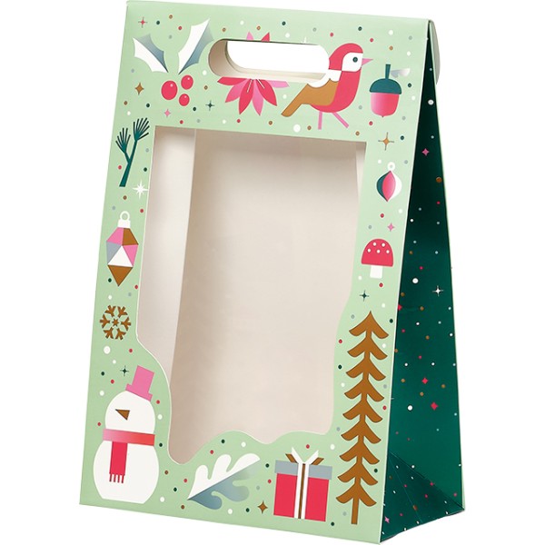 Sac papier pochette JARDIN D'HIVER vert/blanc/rouge/rose/cuivre fenêtre PET/fermeture adhésive
