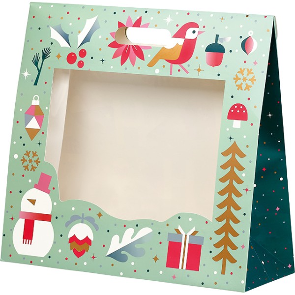 Saco papel JARDIM DE INVERNO verde/branco/vermelho/rosa/cobre janela PET fecho adesivo