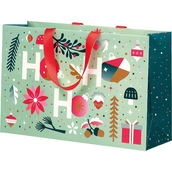 Sac papier JARDIN D'HIVER vert/blanc/rouge/rose/cuivre poignée ruban