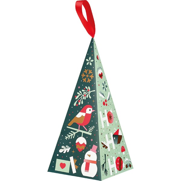 Pyramide papier JARDIN D'HIVER vert/blanc/rouge/rose/cuivre ruban satin rouge
