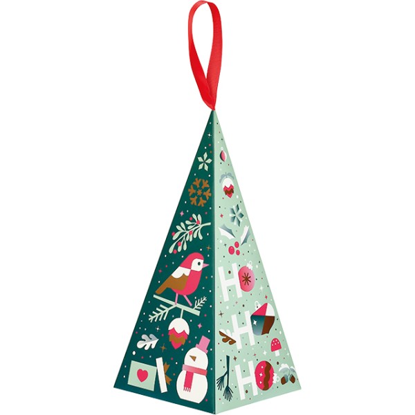 Pirâmide papel JARDIM DE INVERNO verde/branco/vermelho/rosa/cobre fita cetim vermelha