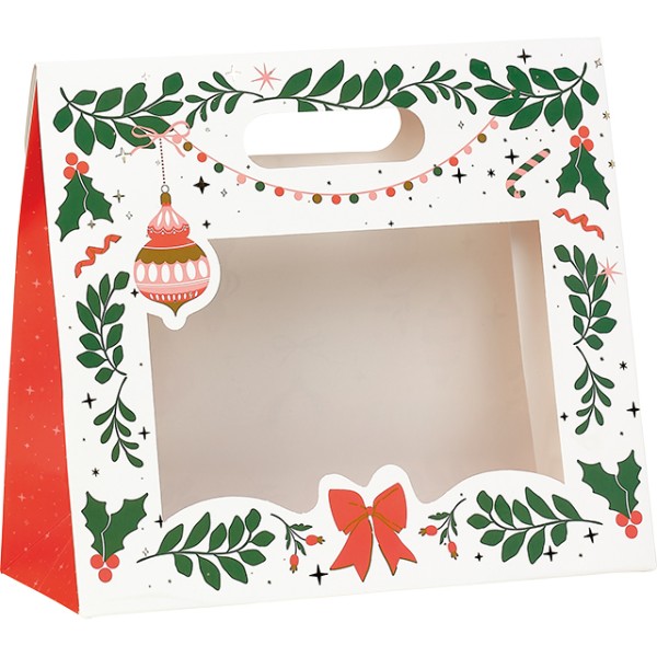 Sac papier pochette VIVEMENT NOEL vert/rouge/rose/dorure à chaud or fenêtre PET/fermeture adhésive