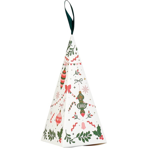 Pirâmide papel VIVA O NATAL verde/vermelho/rosa/dourado estampagem quente ouro fita cetim verde