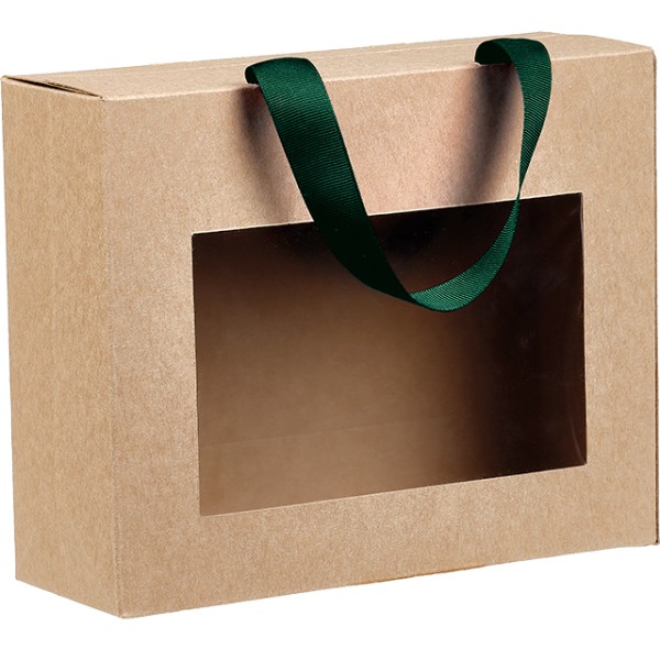 Saco papel pochette KRAFT 2 abas janela PET alças fita preta