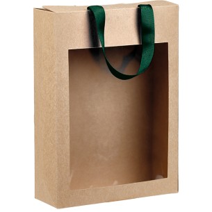 Sac papier pochette KRAFT 2 rabats fenêtre PET poignées...