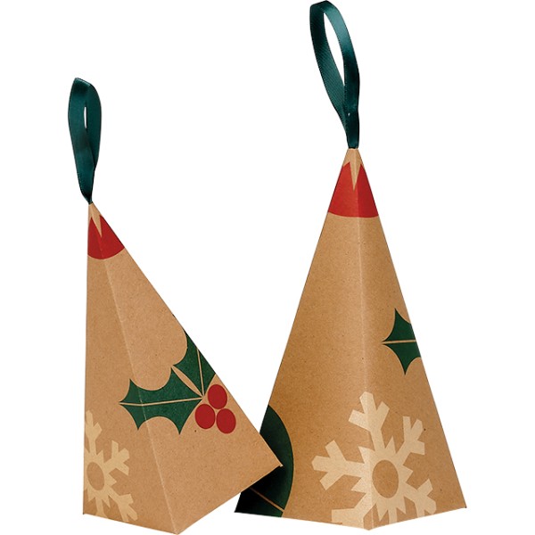 Cone paper NATURAL CHRISTMAS kraft/red/green satin ribbon green