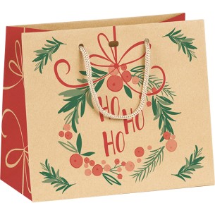 Bolsa papel kraft SINFONÍA kraft/rojo/verde asas cordón ojal