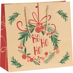 Bolsa papel kraft SINFONÍA kraft/rojo/verde asas cordón ojal