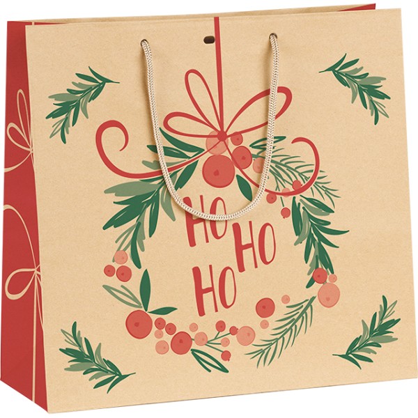 Bag paper SYMPHONY kraft/red/green rope handles/eyelet