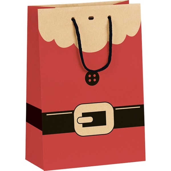 Bag paper SANTA kraft/red/black rope handles/eyelet