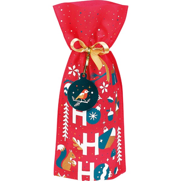 Bag polypropylene non-woven WINTER GARDEN green/white/red/pink/copper satin ribbon copper/tag