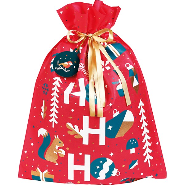 Bolsa polipropileno no tejido JARDÍN DE INVIERNO verde/blanco/rojo/cobre cinta satén cobre/etiqueta