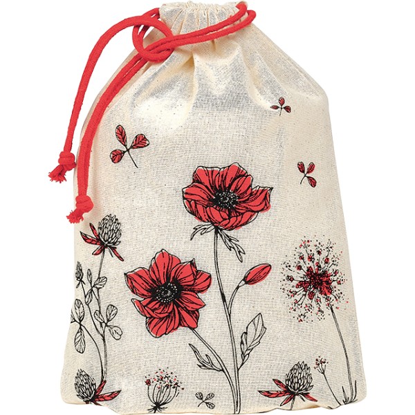 Pochon coton EVEIL CHAMPETRE nature/rouge fermeture cordelettes rouge