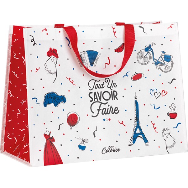 Sac polypropylène TOUT UN SAVOIR-FAIRE bleu/blanc/rouge 2 anses nylon