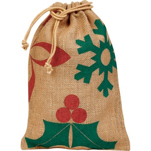 Bolsa juta retangular NATAL NATUREZA vermelho/verde cordões