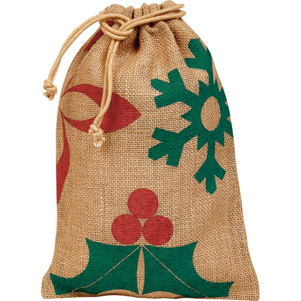 Bolsa juta retangular NATAL NATUREZA vermelho/verde cordões
