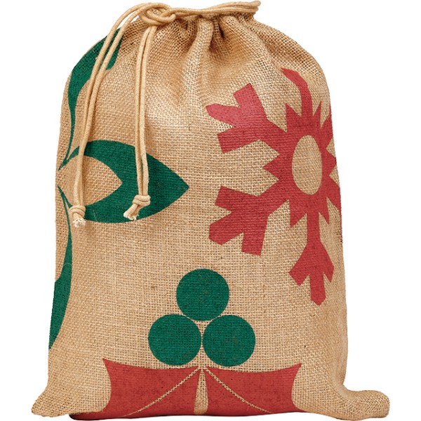 Bolsa juta retangular NATAL NATUREZA vermelho/verde cordões