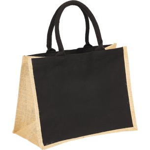 Bag jute/cotton rectangular natural/black cotton handles...