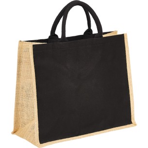 Bag jute/cotton rectangular natural/black cotton handles...