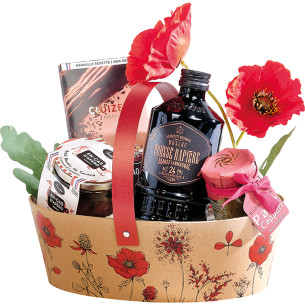 Basket cardboard oval COUNTRYSIDE AWAKENING kraft/red...