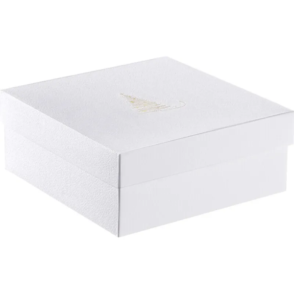 Box cardboard square GOLDEN SPARKLES textured white/gold delivered flat