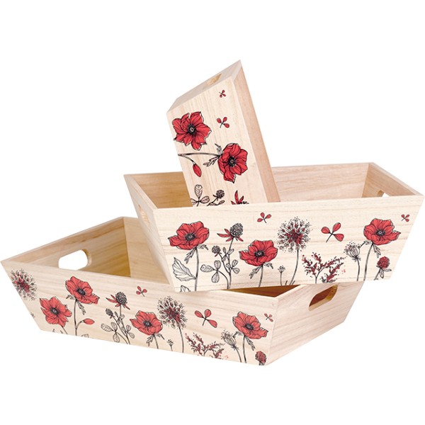 Tray wood rectangular COUNTRYSIDE AWAKENING red handles