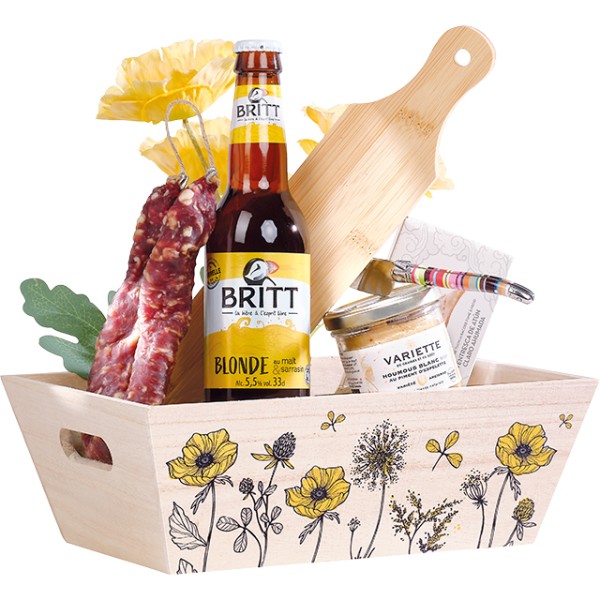 Tray wood rectangular COUNTRYSIDE AWAKENING yellow handles