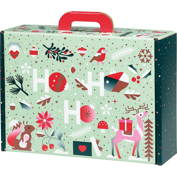 Suitcase cardboard rect WINTER GARDEN green/white/red/pink/copper
