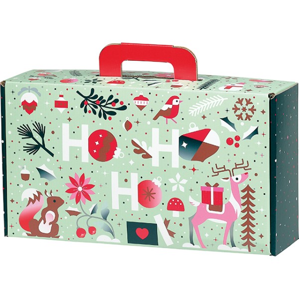 Suitcase cardboard rect WINTER GARDEN green/white/red/pink/copper