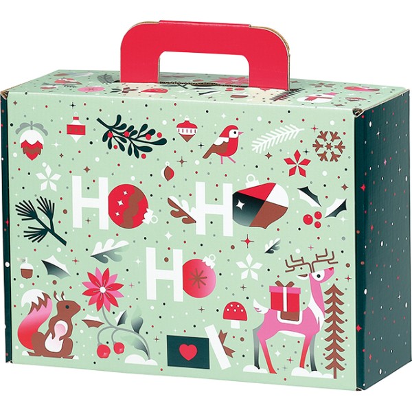 Valisette carton rectangle JARDIN D'HIVER vert/blanc/rouge/rose/cuivre livraison à plat dim int.