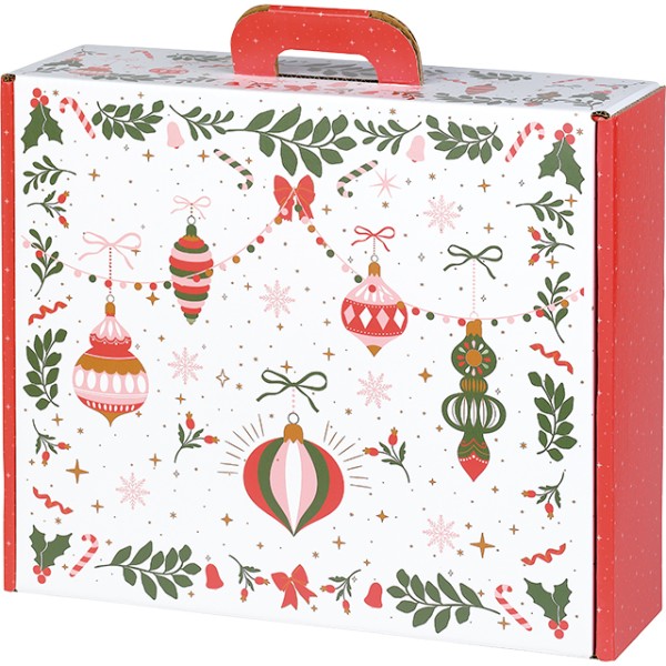 Valisette carton rectangle VIVEMENT NOEL vert/rouge/rose/or livraison à plat dim int.