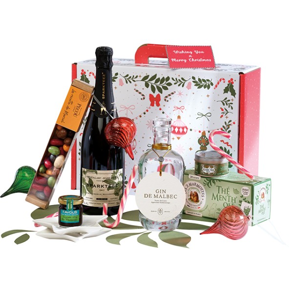 Maleta cartón rect. ¡MUY PRONTO SERÁ NAVIDAD! verde/rojo/rosa/oro