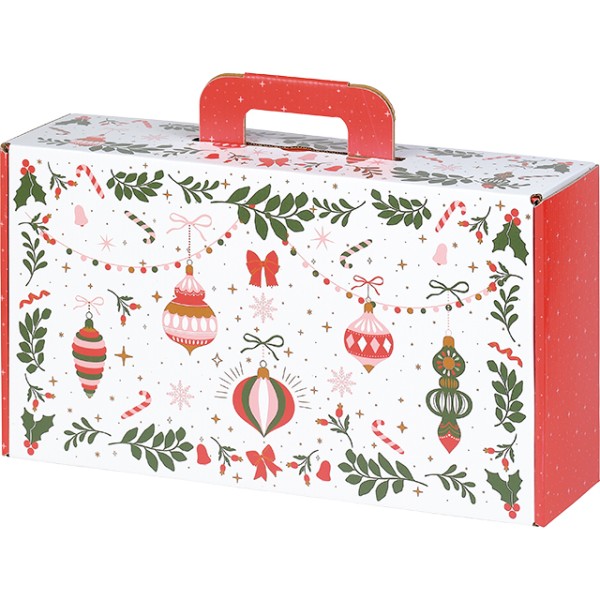 Valisette carton rectangle VIVEMENT NOEL vert/rouge/rose/or livraison à plat dim int.