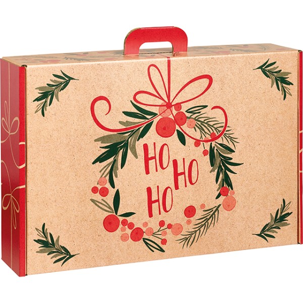 Valisette carton kraft rectangle SYMPHONIE rouge/vert livraison à plat dim int.