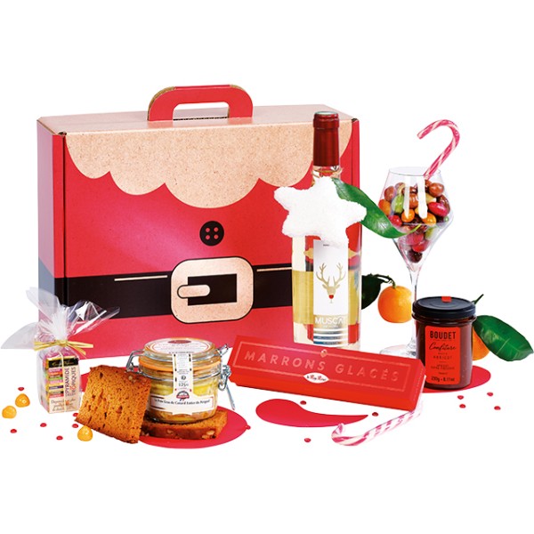 Valisette carton kraft rectangle SANTA rouge/noir livraison à plat dim int.