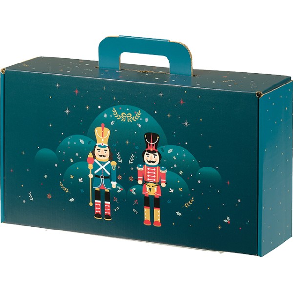 Mala cartão kraft retangular NOEL FEERIQUE azul/vermelho/ouro