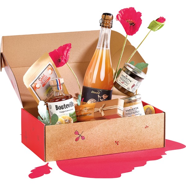 Coffret carton kraft rectangle EVEIL CHAMPETRE kraft/rouge livraison à plat dim int.
