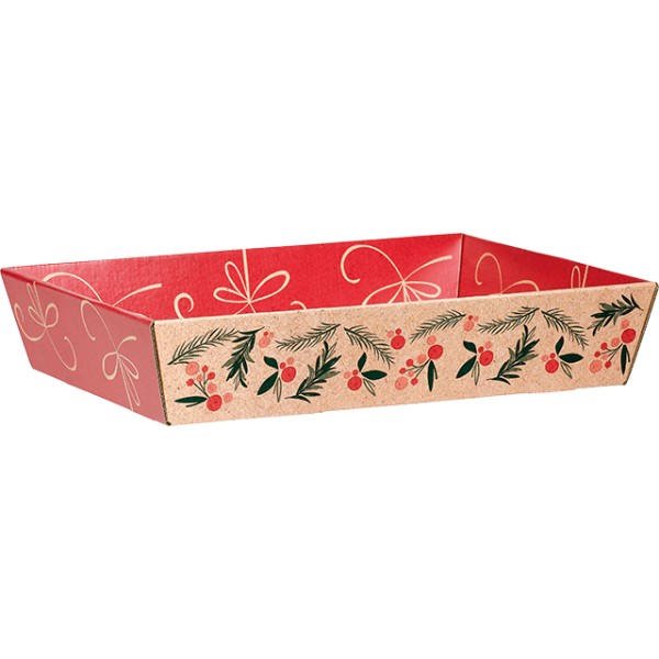 Bandeja cartón rectangular SINFONÍA kraft/rojo/verde entrega plana
